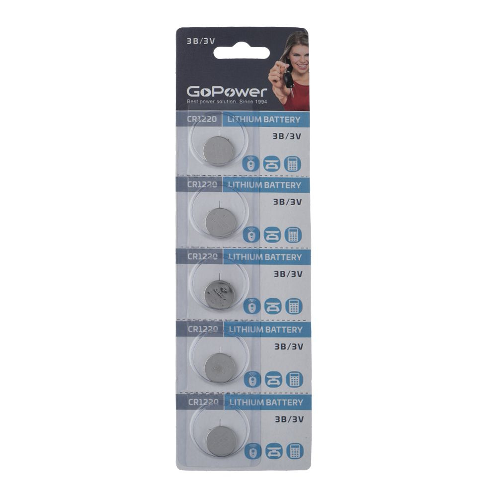 GoPower Батарейка CR1220, Литиевый тип, 3 В, 5 шт #1