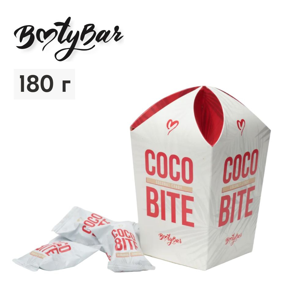 Конфеты без сахара, COCO BITE, Bootybar, кокосовые конфеты с миндалем,, 12 шт, 180 грамм, в белом шоколаде #1