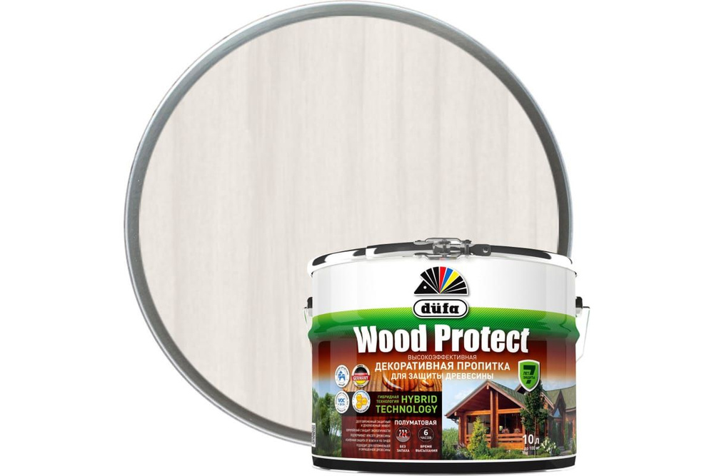 Пропитка декоративная для защиты древесины Dufa Wood Protect белая 9 л.  #1