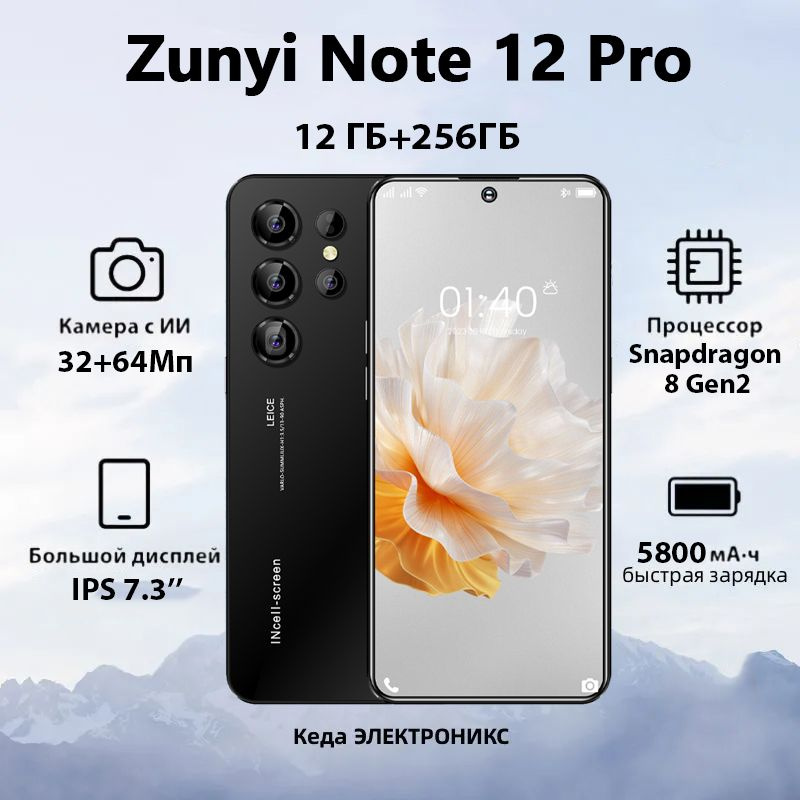 ZUNYI Смартфон Note 12 Pro Ростест (EAC) 12/256 ГБ, черный, черно-серый  #1