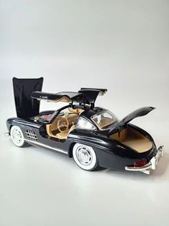 Модель металлической машины с дымом ( ИМИТАЦИЯ ВЫХЛОПА ) Mercedes Benz 300SL 1:24 Мерседес 300 чёрный #1