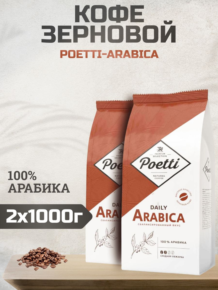 Кофе в зернах 1 кг Poetti Arabica для кофемашин, 2шт #1