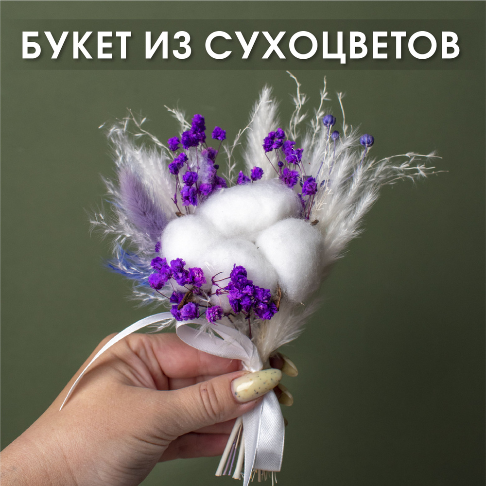 ENiNE decor Букет из сухоцветов Гипсофила, Хлопок, 17 см, 20 гр, 1 шт  #1