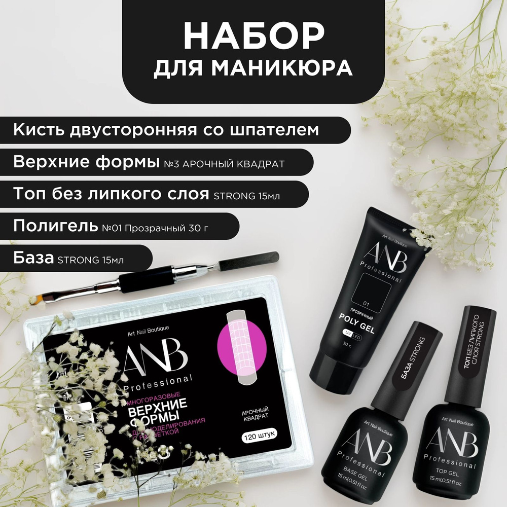 ANB Professional, Набор для маникюра (формы, полигель, кисть, база и топ)  #1