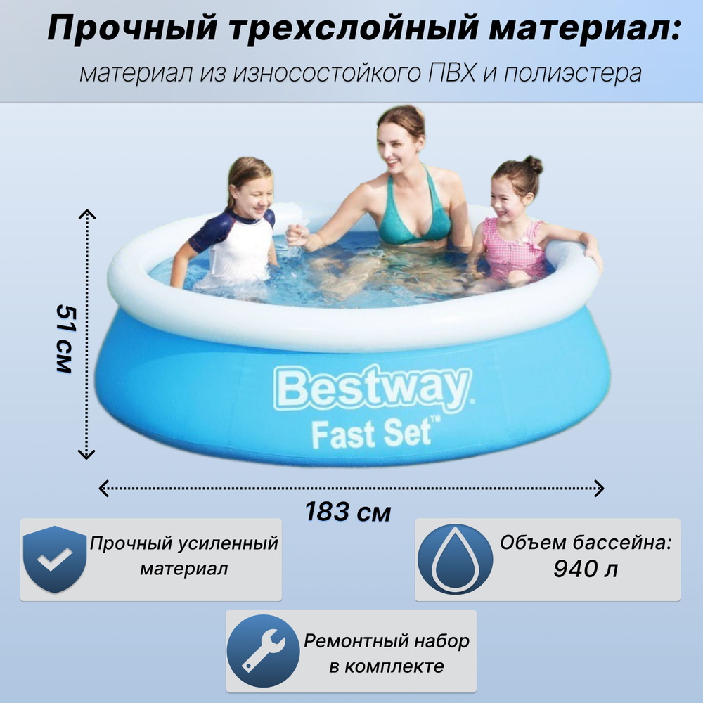 Бассейн надувной Fast Set, 183 x 51 см, 57392 Bestway #1