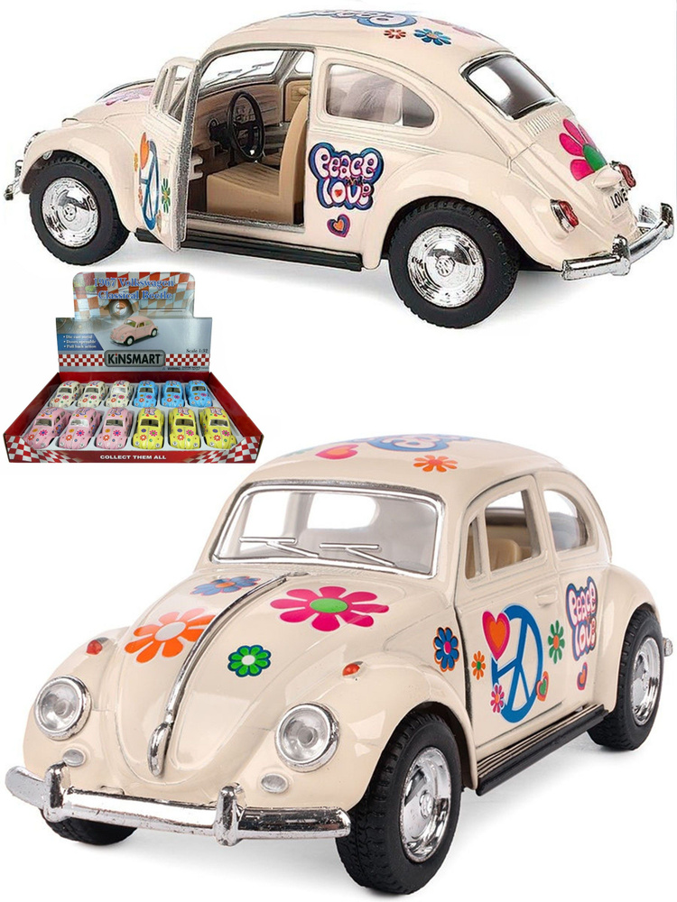 Металлическая машинка Kinsmart 1:32 1967 Volkswagen Classical Beetle (Пастельные цвета с принтом) KT5375DF #1