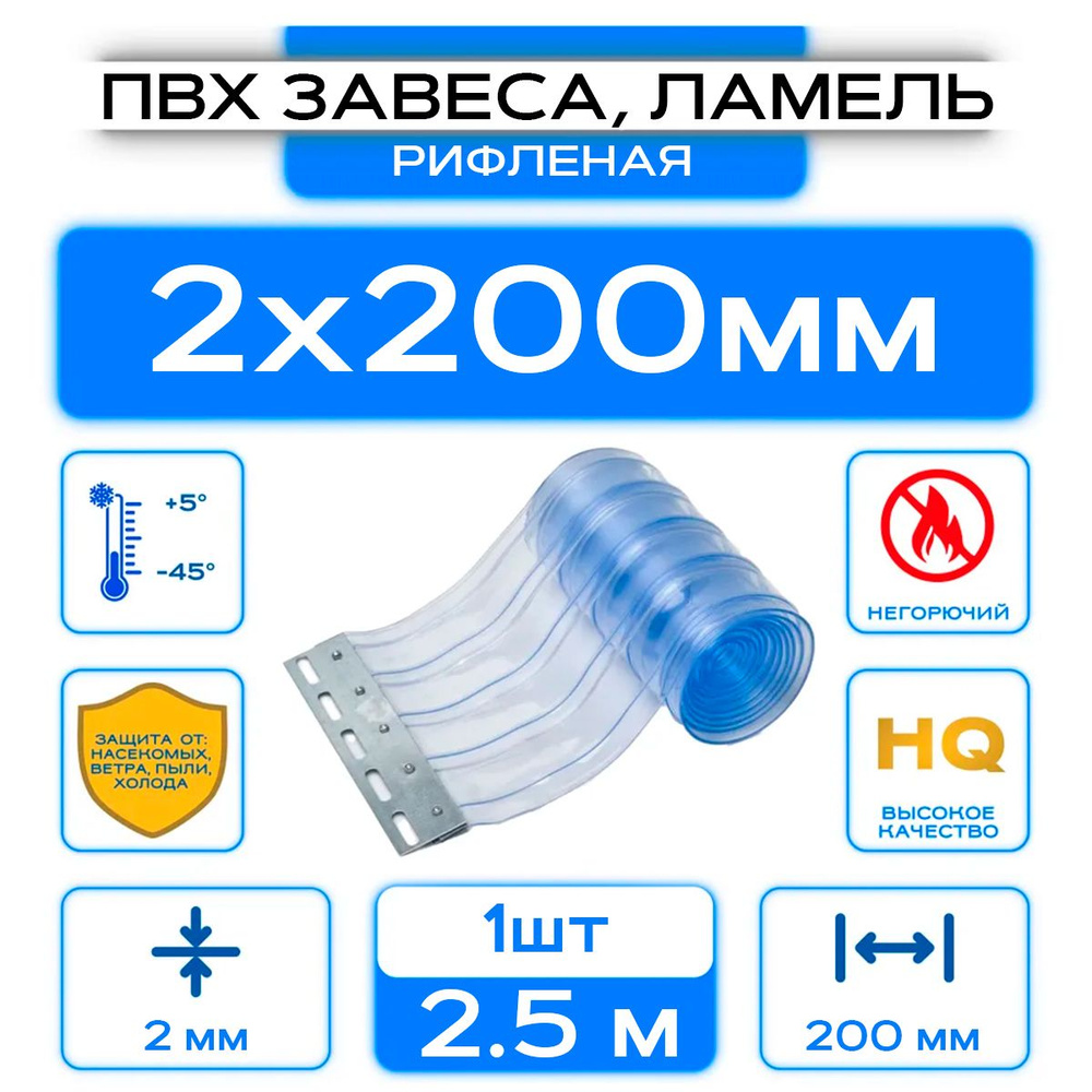 ПВХ-завеса морозостойкая рифленая, ламель 2x200 мм, Высота 2.6м.  #1