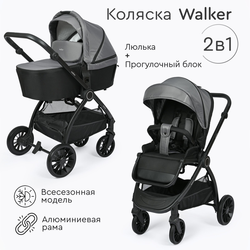 Детская коляска для новорожденных 2в1 Tomix Walker, grey #1