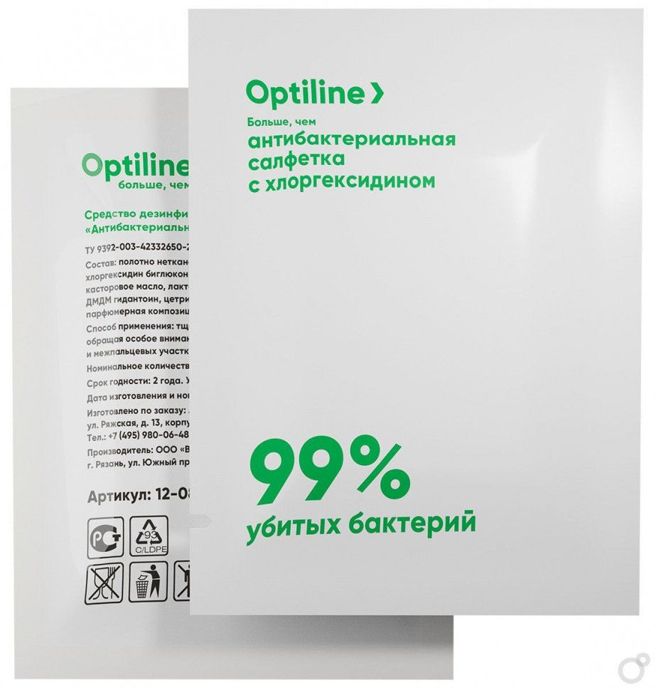 Влажная салфетка Optiline, 500 шт в индив. упаковке, антибактериальная  #1