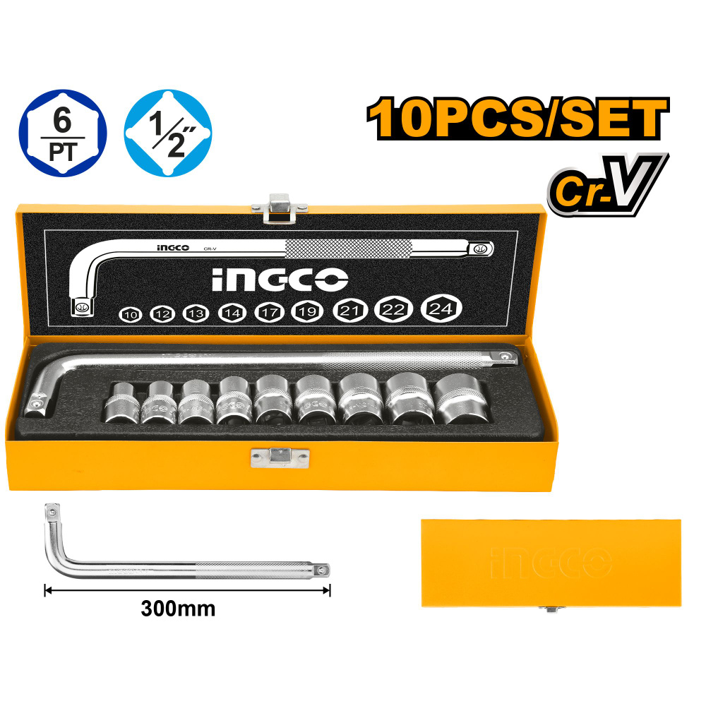 Набор торцевых головок 1/2" 10-24 мм (10шт) INGCO HKTS12101 INDUSTRIAL #1