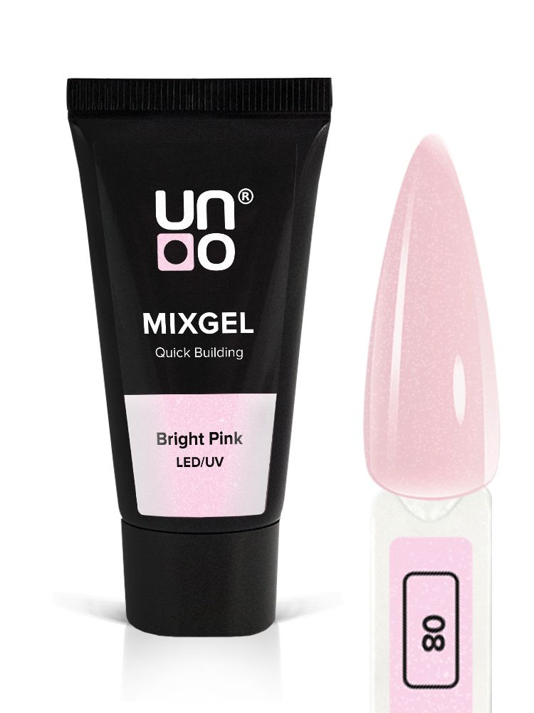 UNO, Полигель для наращивания и моделирования ногтей MIXGEL Bright Pink, камуфлирующий светло-розовый, #1