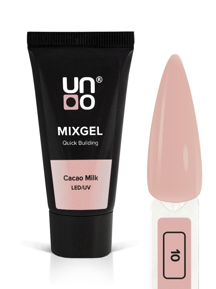 UNO, Полигель для наращивания и моделирования ногтей MIXGEL Cacao Milk, камуфлирующий молочно-белый, #1