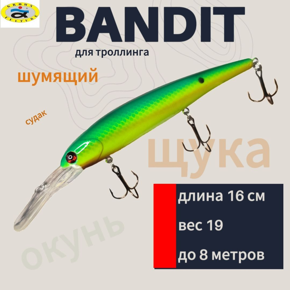 Воблер Bandits шумовой для троллинга 16 см 19 g до 8 метров Grows culture  #1