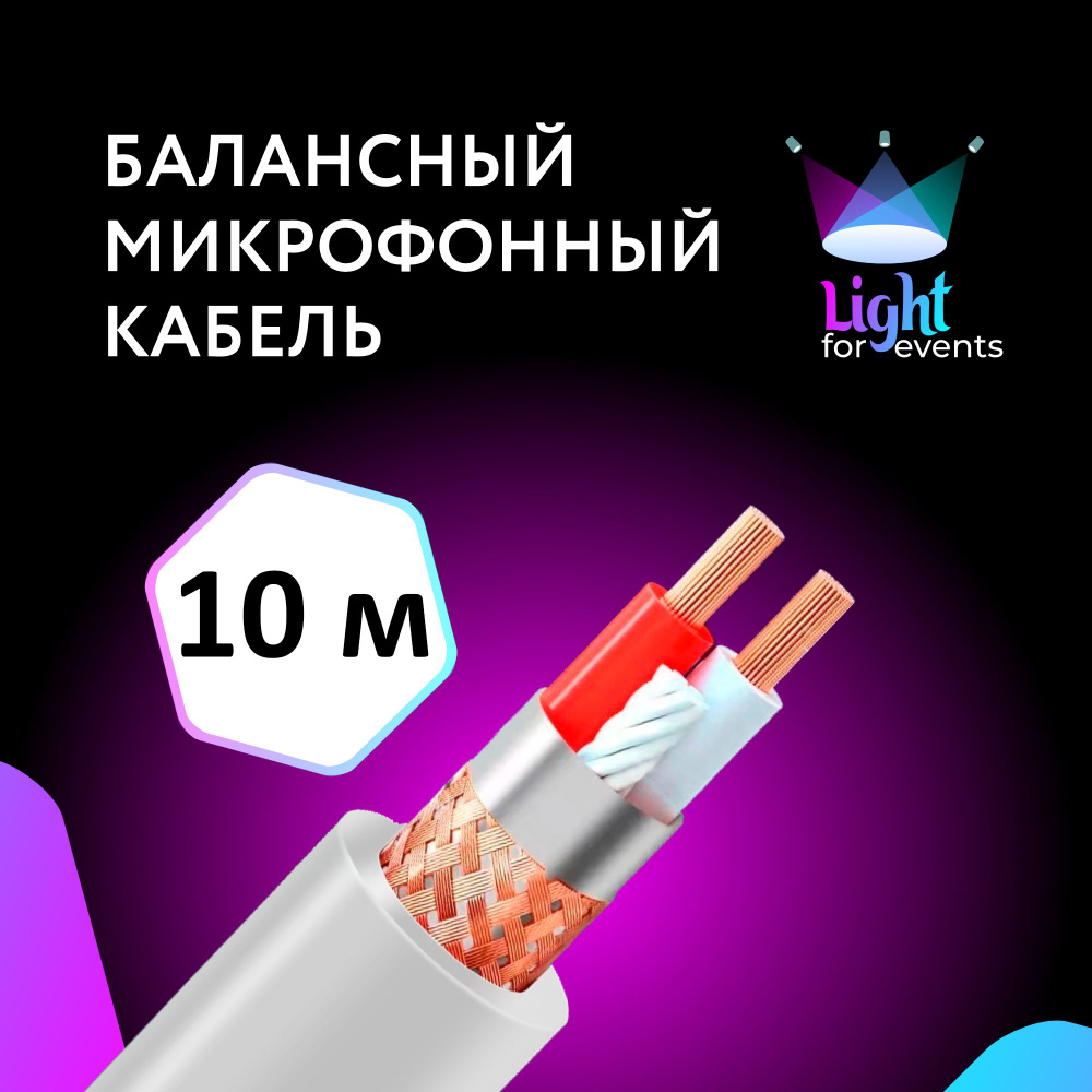 Белый микрофонный кабель c двойным экранированием, 10 м (на отрез, метражом)  #1