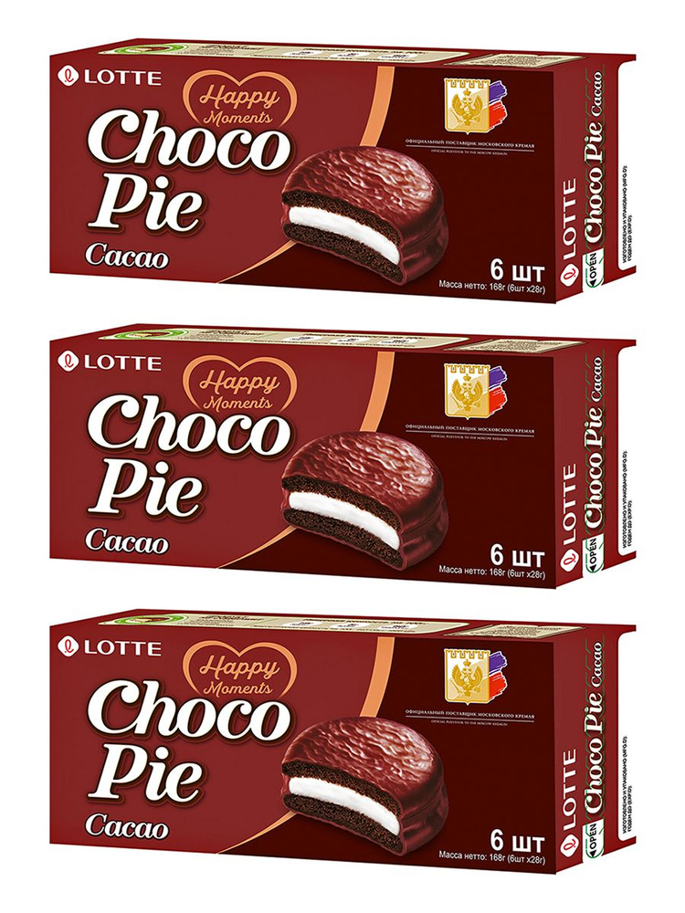 Пирожное Lotte Choco Pie Cacao, 3 уп по 168 гр #1