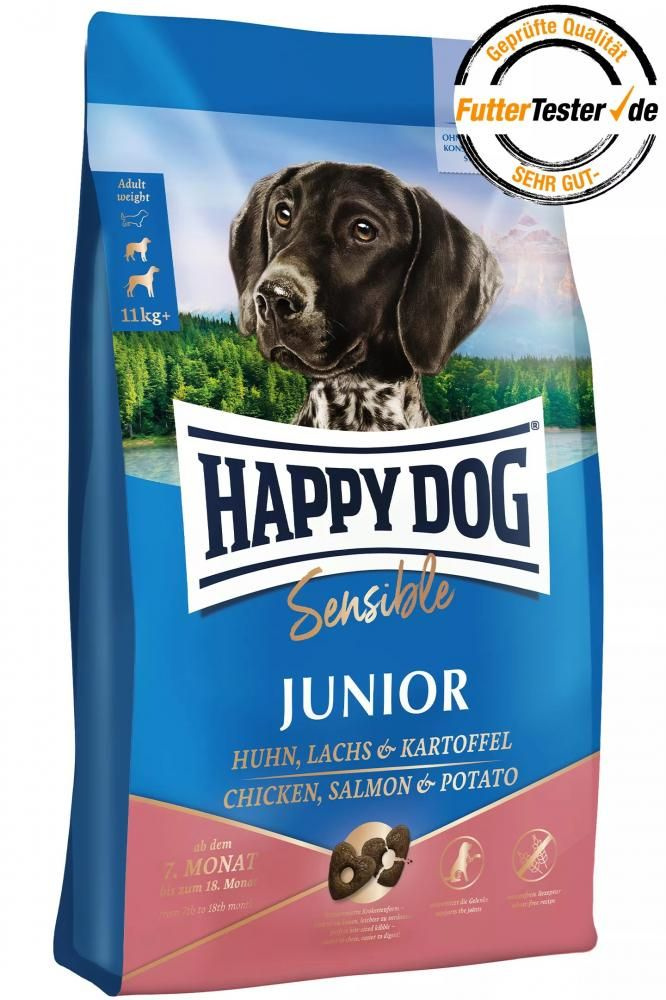 HAPPY DOG Sensible JUNIOR Сухой корм для молодых собак от 7 до 18 месяцев с курицей, лососем и картофелем #1