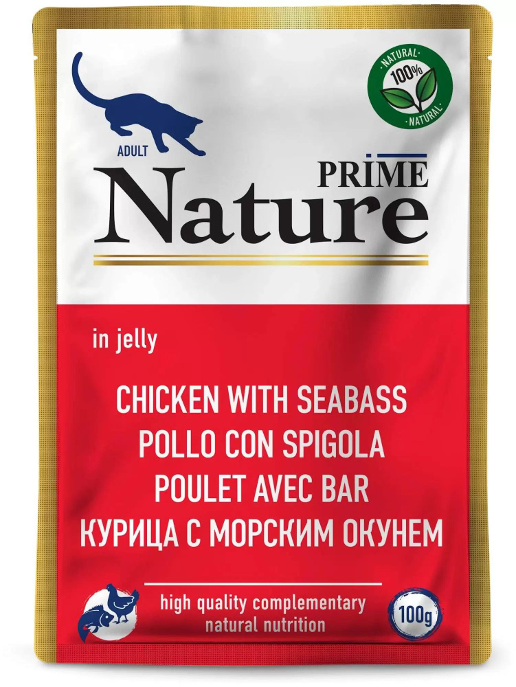 PRIME NATURE 100 г пауч для кошек курица с морским окунем 24шт #1