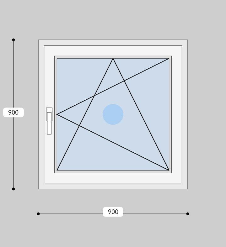 Пластиковое окно ПВХ 900*900 мм, c поворотно-откидным механизмом, фурнитура Kale  #1