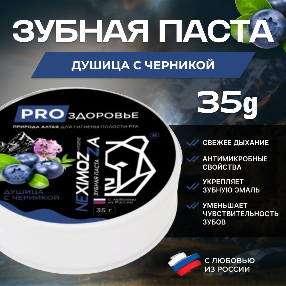 Алтайская Зубная паста ДУШИЦА с ЧЕРНИКОЙ, Neximozza hygiene 35г #1