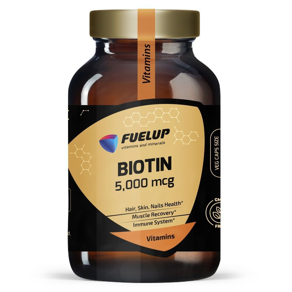 Biotin 5 mg (5,000 mcg) 60 veg caps FuelUp США / Биотин 5 мг 60 капсул / Для здоровья кожи, ногтей, укрепления #1