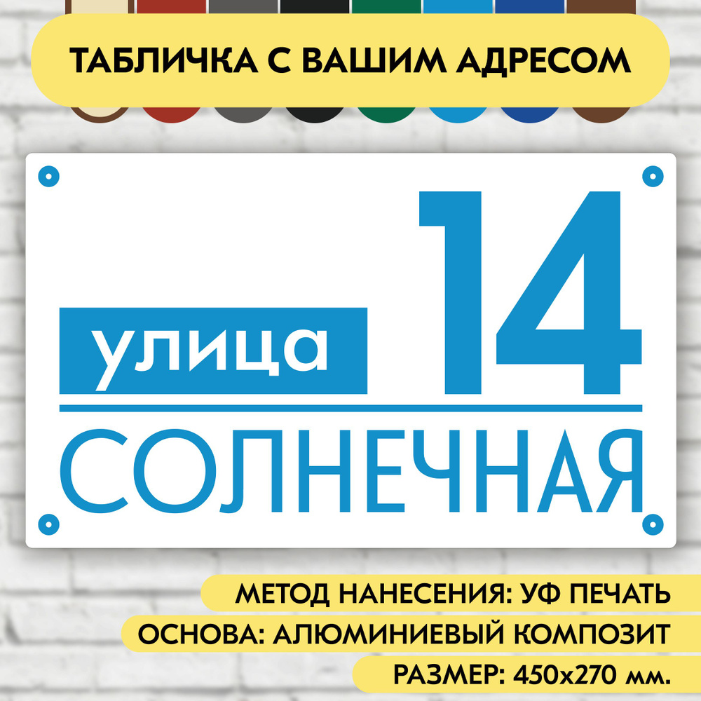 Адресная табличка на дом 450х270 мм. "Домовой знак", бело-голубая, из алюминиевого композита, УФ печать #1