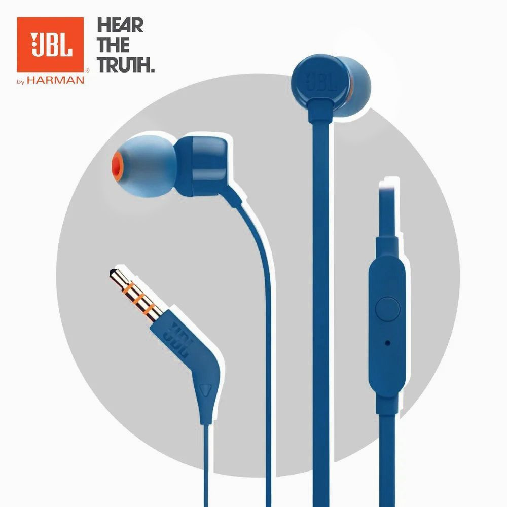 Наушники проводные, JBL T110, внутриканальные, вакуумные с микрофоном, синий  #1