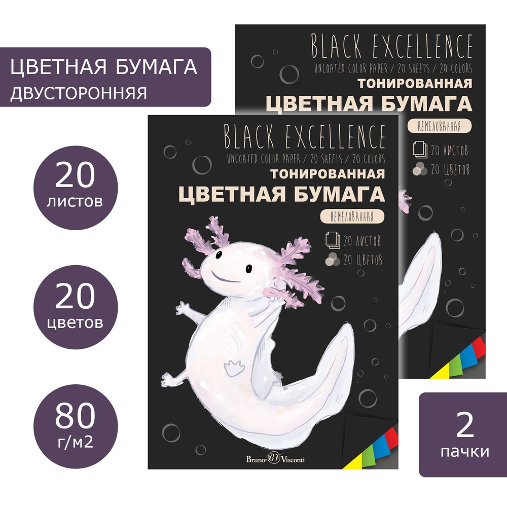 Цветная бумага двухсторонняя А4 Bruno Visconti, 2 набора по 20 листов, 20 цв 80 г/м2 / бумага цветная #1