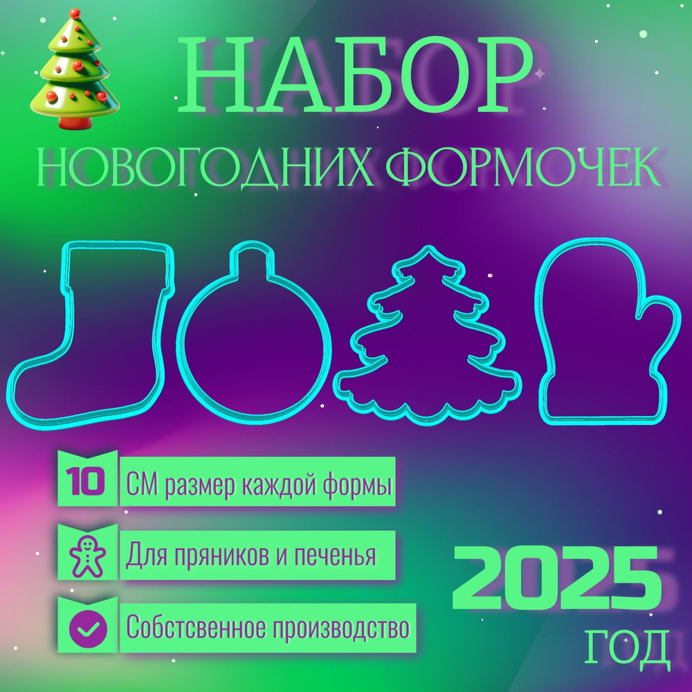 Формочки для вырубки теста новый год 2025 4 шт #1