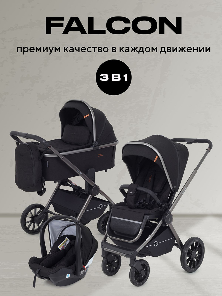 Коляска детская универсальная Rant Falcon RA098 3 в 1, Black #1