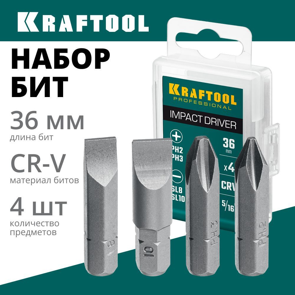 Набор бит для ударной отвертки KRAFTOOL 36 мм, 4 шт (25551) #1