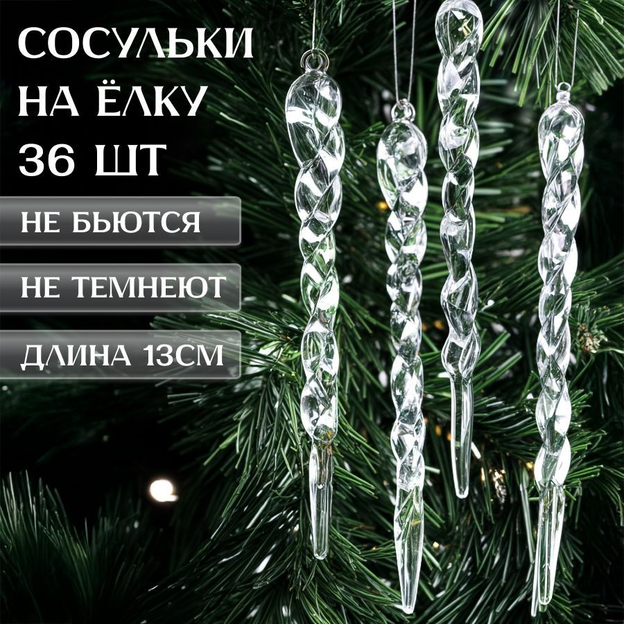 Новогодние игрушки на елку "Сосульки" набор 3*12 шт. #1