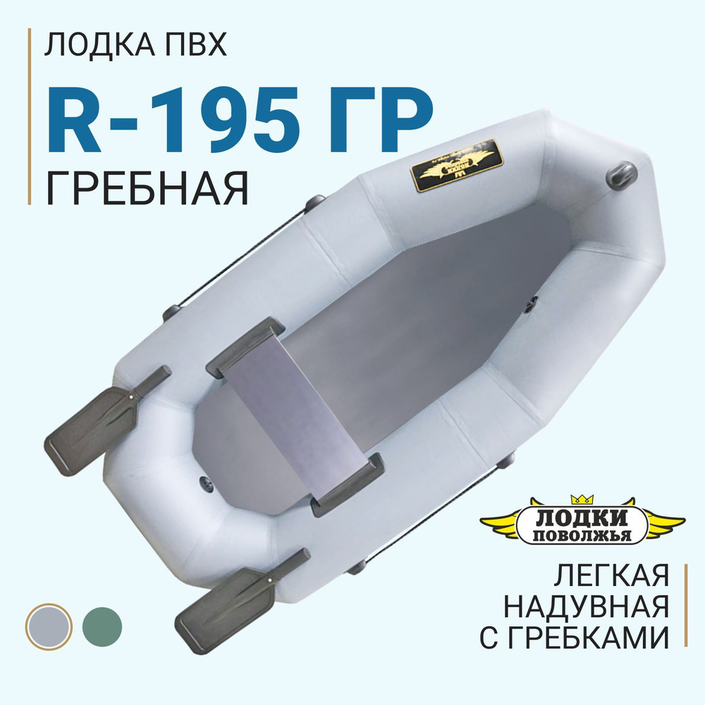 Лодка надувная для рыбалки ПВХ Лодки Поволжья R-195 ГР (с гребками) гребная одноместная, серая  #1