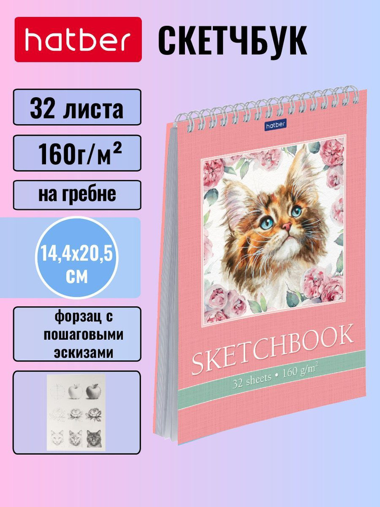 Блокнот SketchBook Hatber Premium 32л А5 160г/кв.м без линовки, запечатанный оборот с пошаговыми эскизами, #1