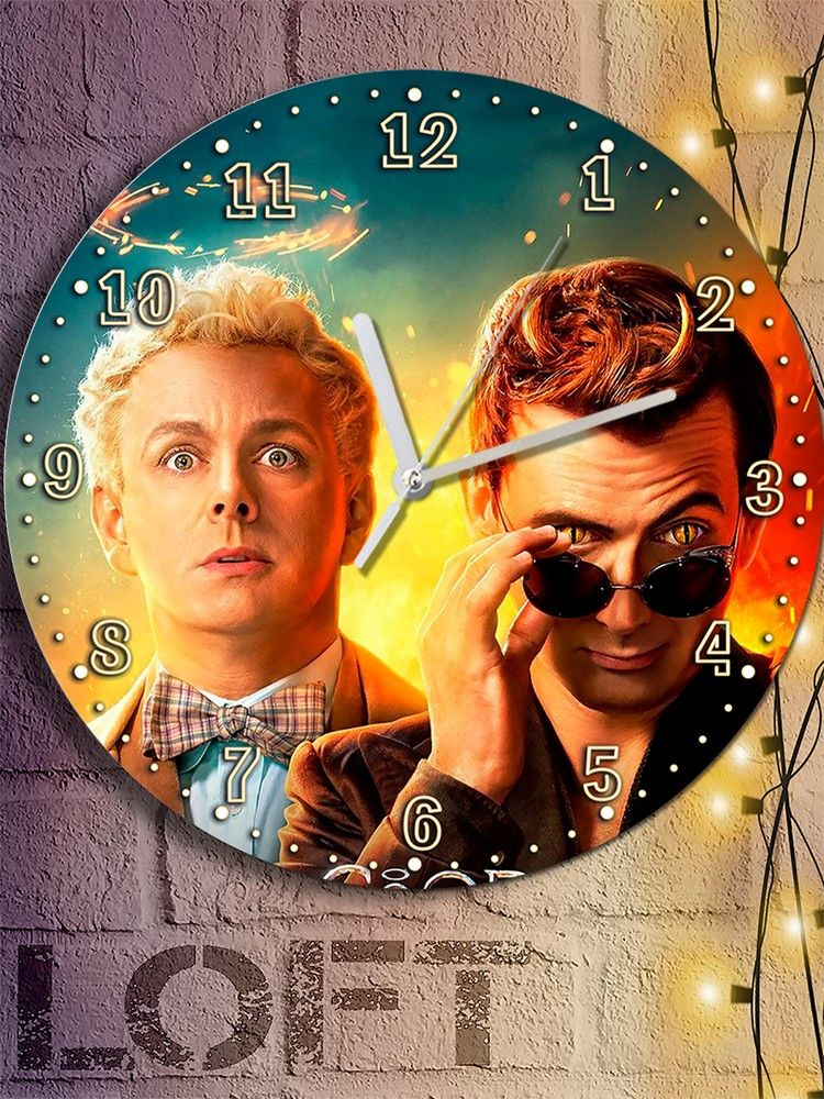 Настенные часы УФ "сериал Благие знамения (Good omens, Азирафаэль, Кроули, Гейман, Пратчетт) - 7526" #1