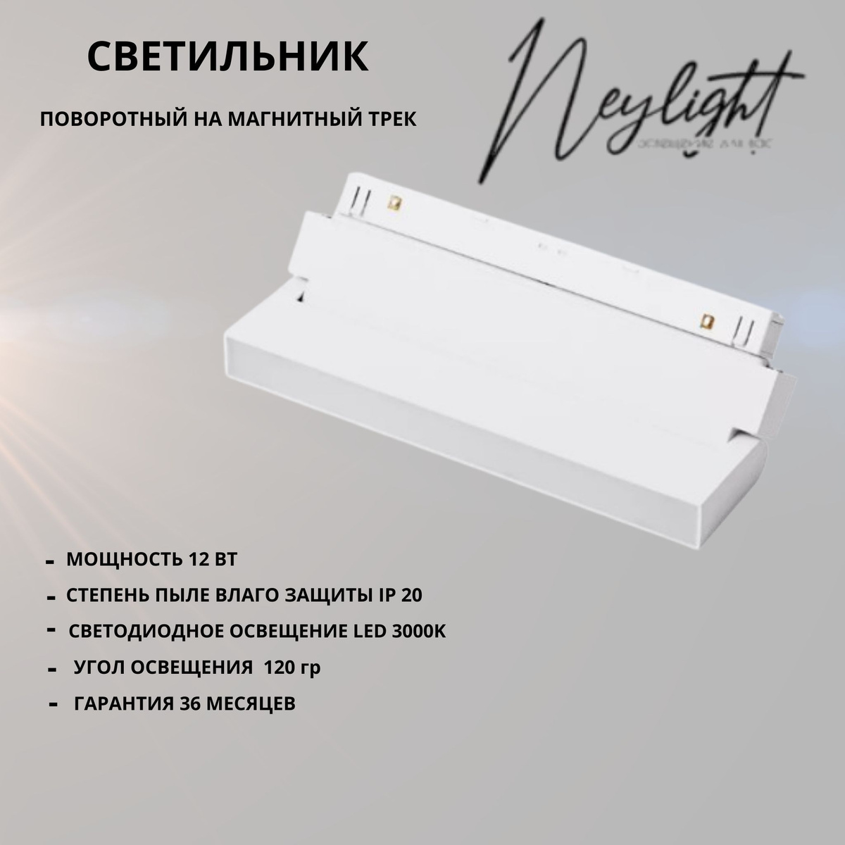 Поворотный светильник Neylight опаловый на магнитный трек NL20-LBF2-12W-W