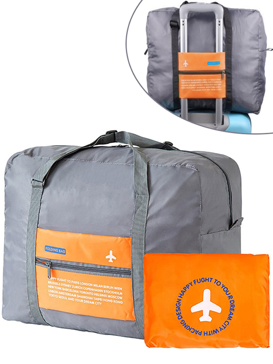 Складнаядорожнаясумкадляручнойклади,крепитсянаручкучемодана,оранжевый