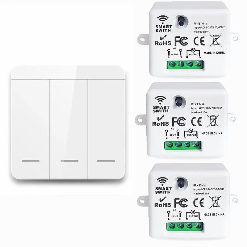Беспроводнойвыключательсветатрехклавишныйдистанционныйстремяприемниками433МГц220В