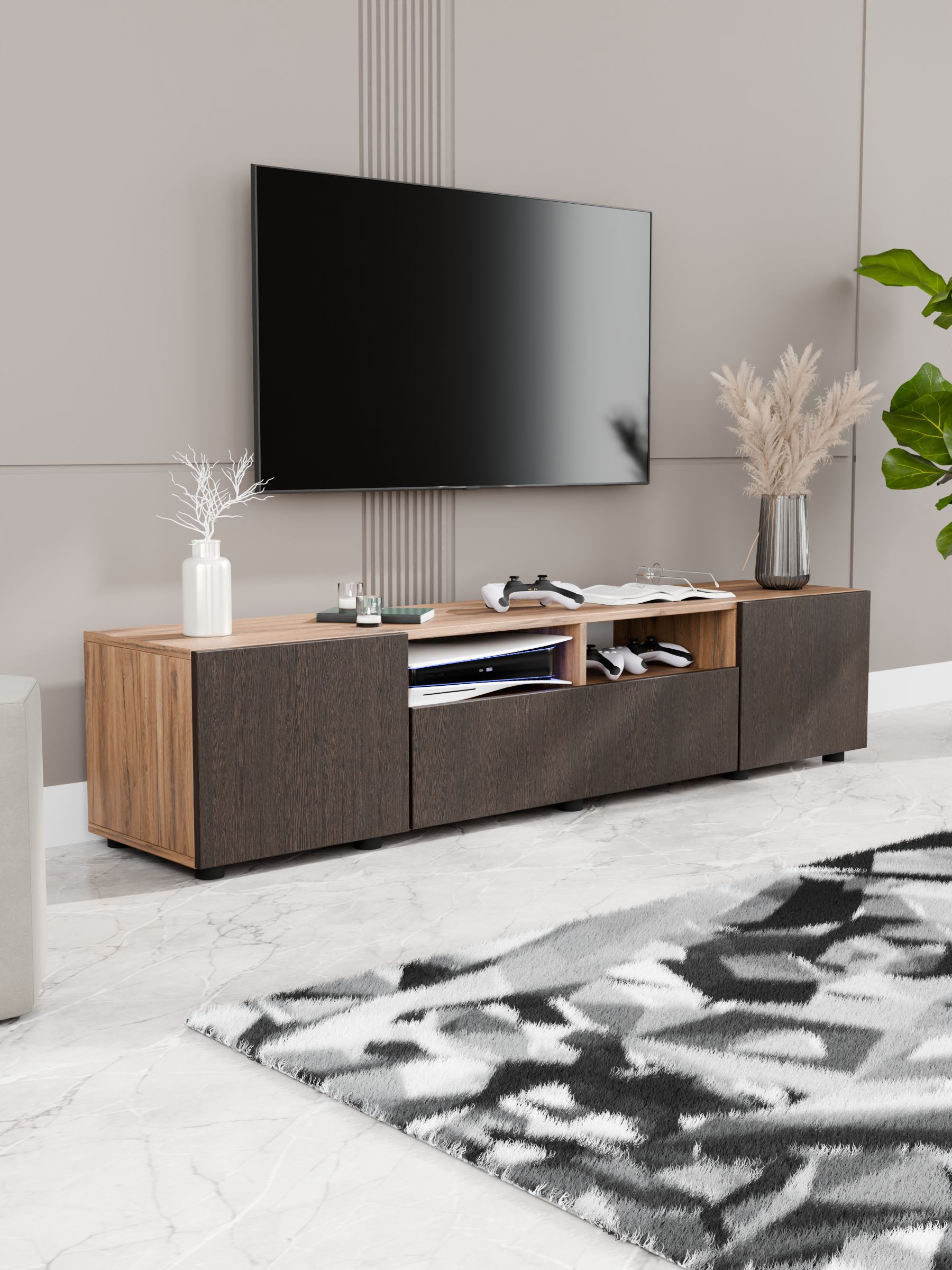 ТумбаподтелевизорГОРИЗОНТ160х37.8х36.3см,дубкрафттабачный/венге