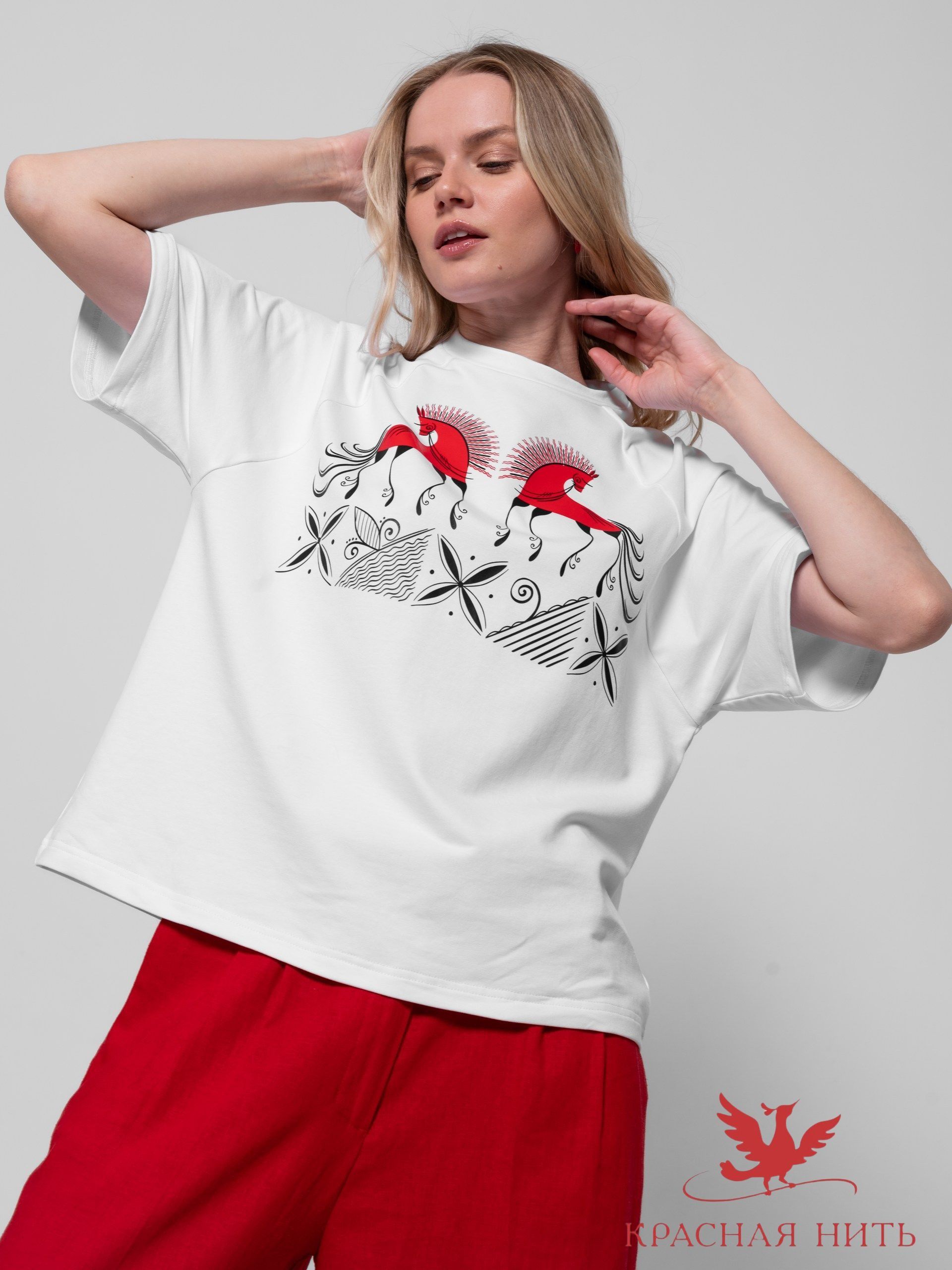 ФутболкаКРАСНАЯНИТЬТолстовка-оверсайз