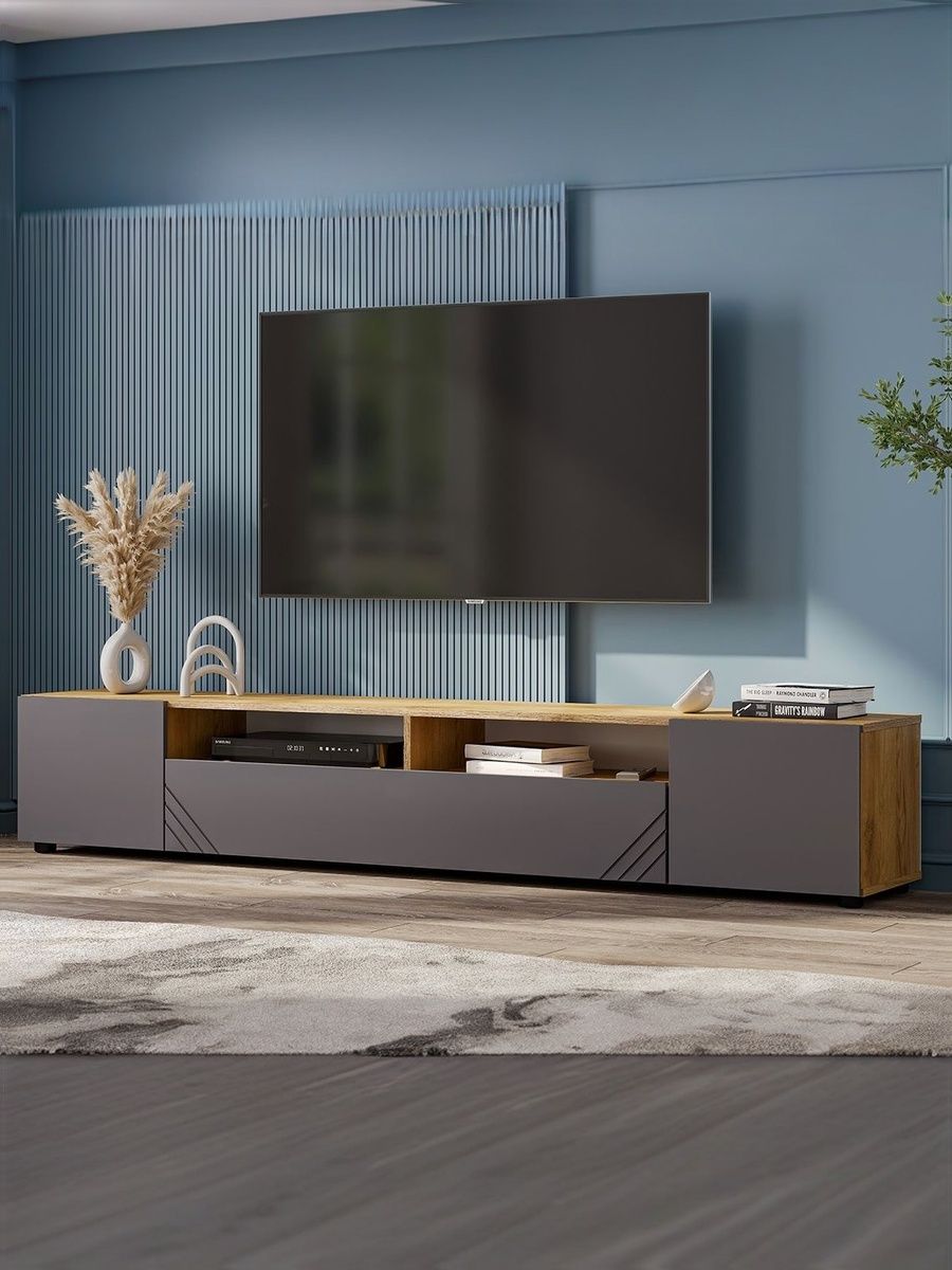 Тумбаподтвподвеснаяинапольная2метра,МДФграфит/дубзолотой