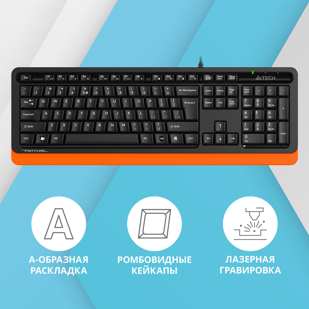 Клавиатура A4Tech Fstyler FKS10 черный/оранжевый USB #1