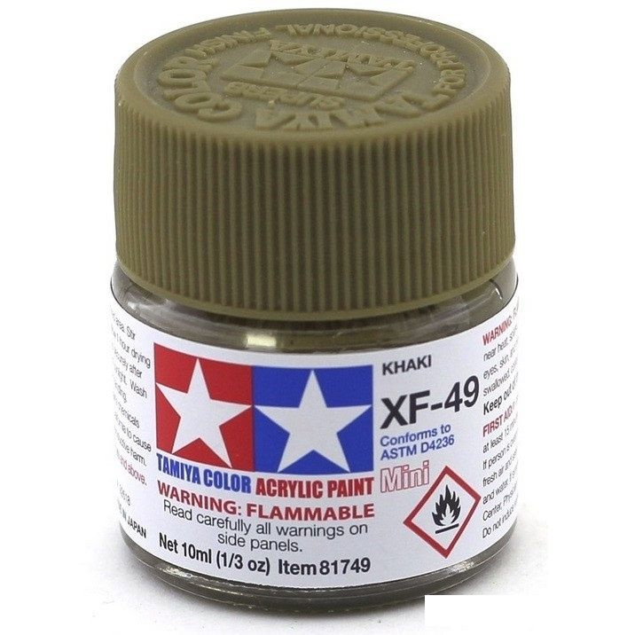 Краска акриловая XF-49 Khaki flat, acrylic paint mini 10 ml. (Хаки матовый) Tamiya 81749  #1