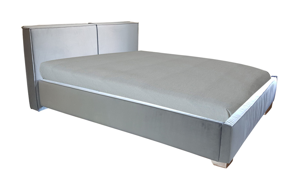 Односпальная кровать Бруклин 120x200 основание металлическое с ламелями велюр серый без ножек  #1