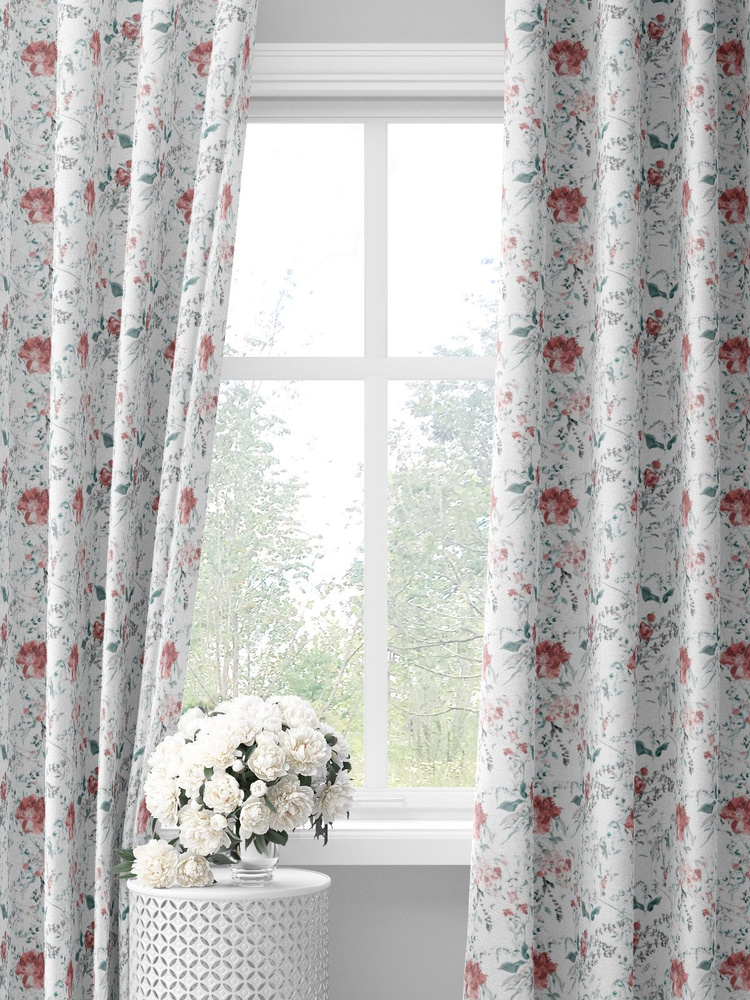 Белые шторы с серо-бордовым цветочным принтом decoracion #33182106  #1