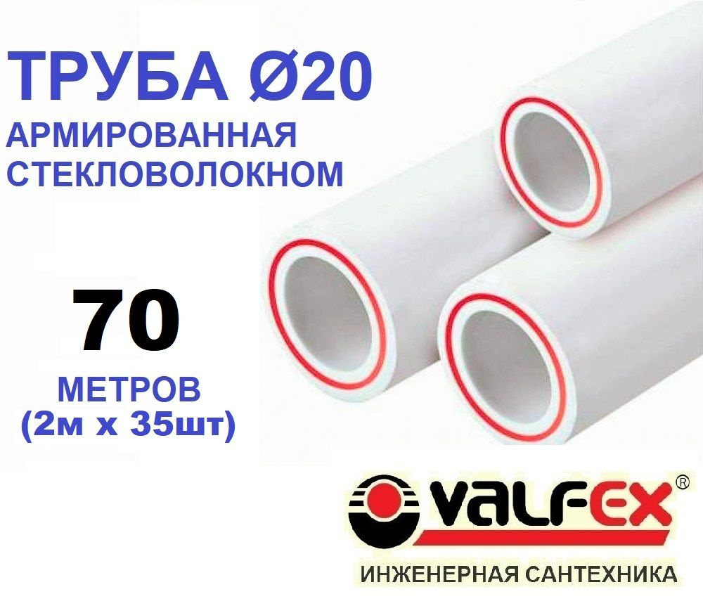 Труба PPR 20х2.8, 70 метров (2м х 35шт), армированная стекловолокном, для системы отопления и водоснабжения #1