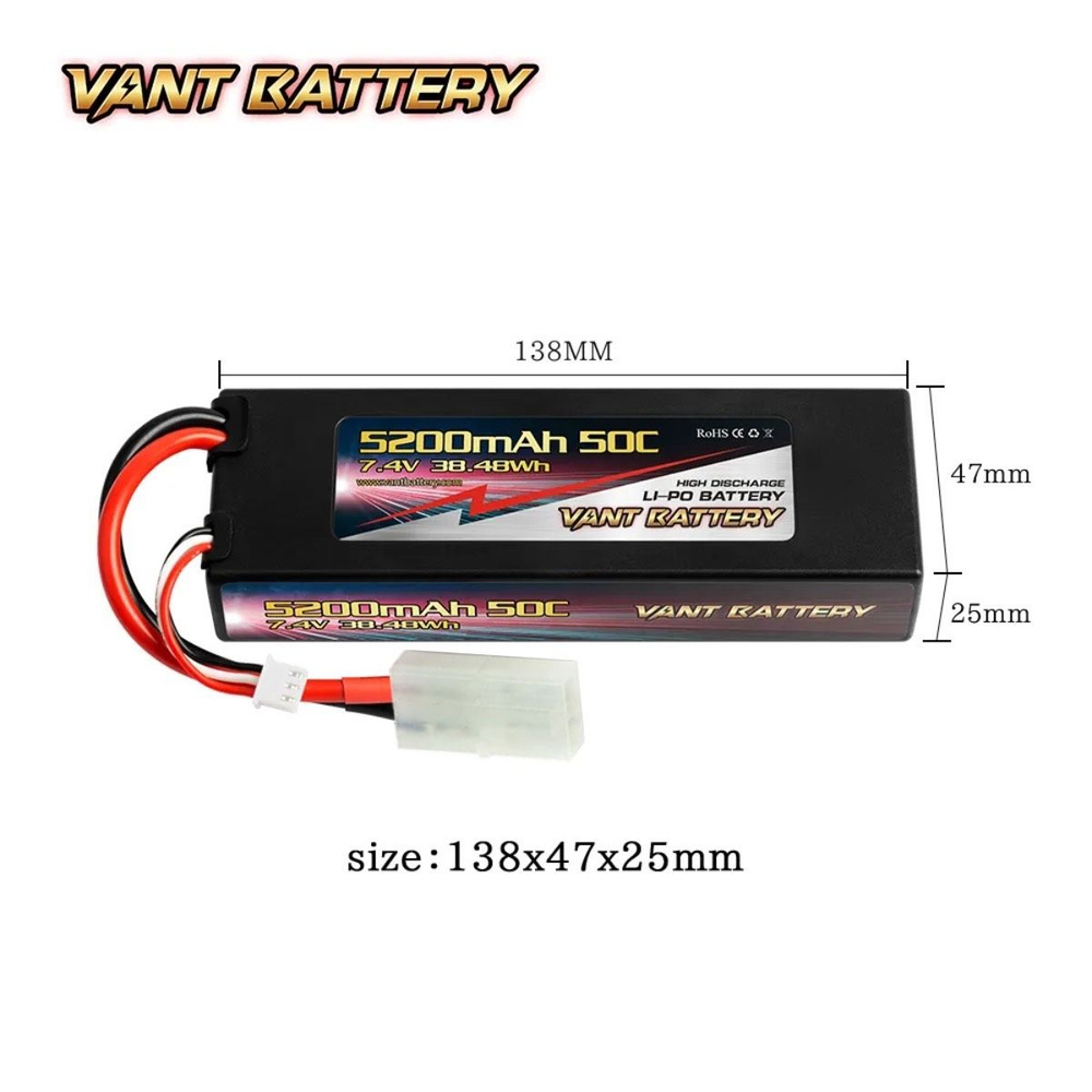 Аккумулятор для радиоуправляемой машинки 7.4V Li-Po Vant 5200mah 50C разъем TAMIYA  #1