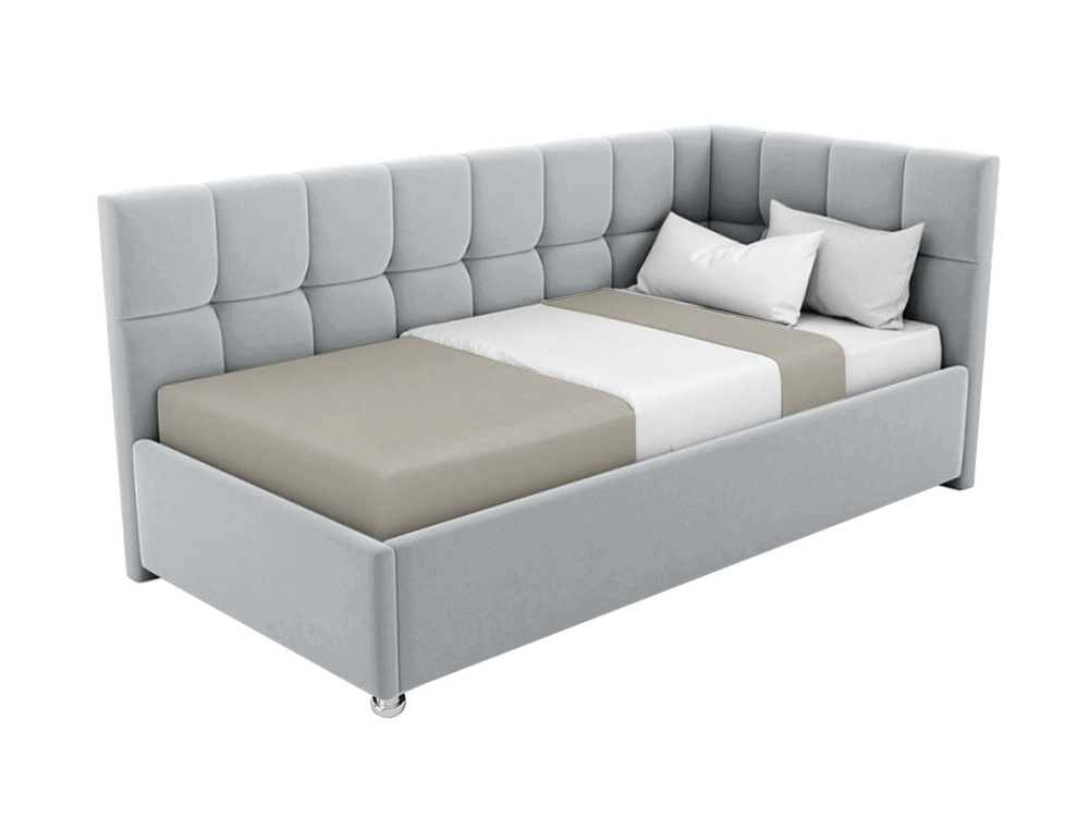 Односпальная кровать Эльза 120x200 основание металлическое с ламелями велюр серый ножки 5 см угол левый #1