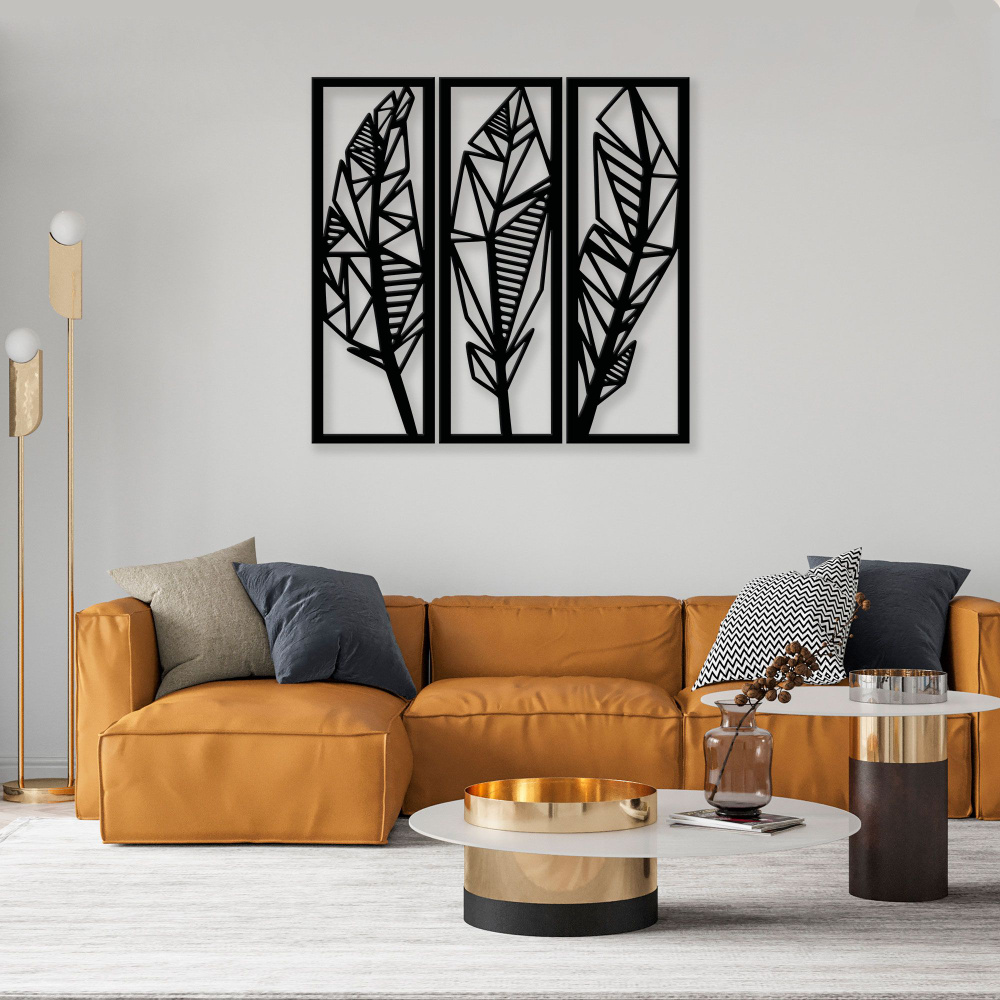 Деревянное декоративное панно на стену для интерьера Красивое перо геометрия, перья 90х90 см  #1