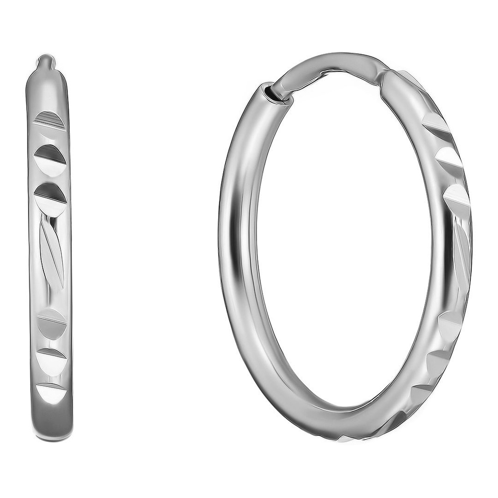 Серьги кольца (конго) из белого золота 585 пробы, с алмазной гранью ...