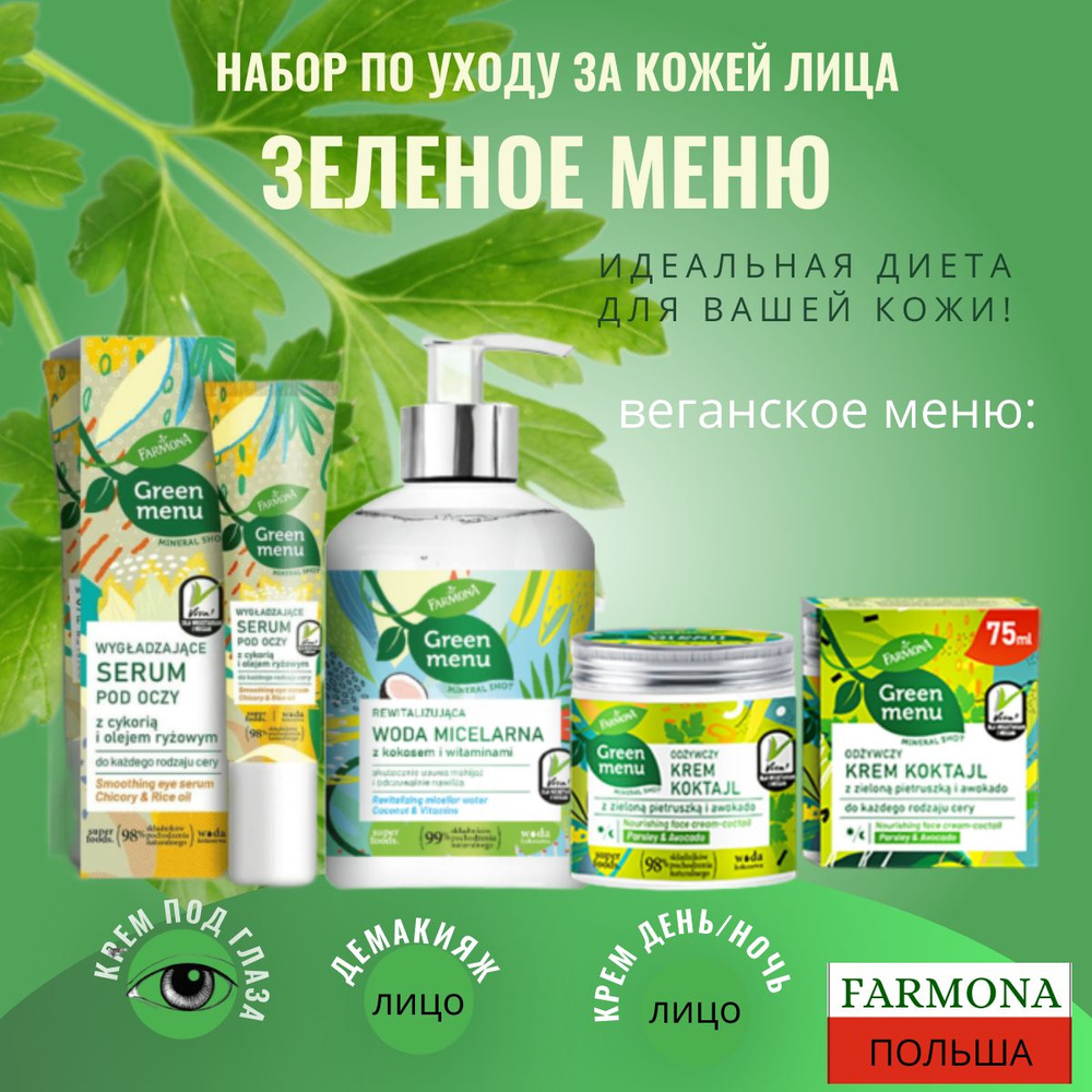 Питательный набор для лица с зеленой петрушкой и авокадо. GREEN MENU от Farmona  #1